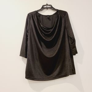 H&M Black Ruched 3/4 Sleeve Blouse sz Large